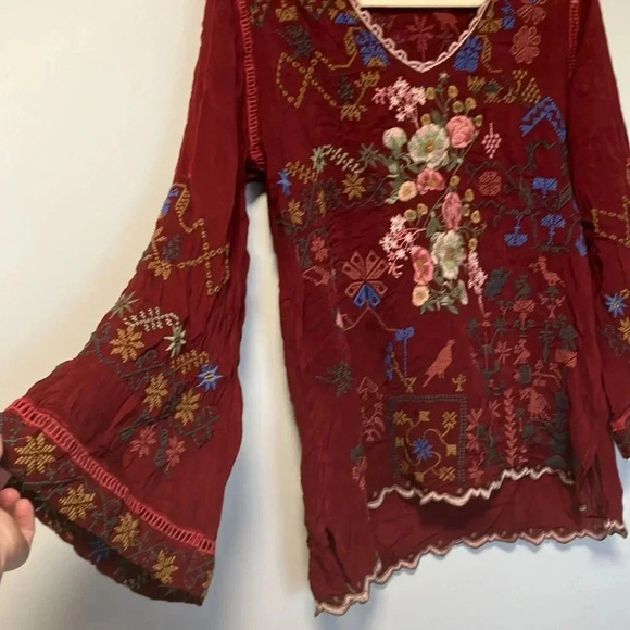 Johnny Was burgundy embroidered  embroidery blouse - Picture 2 of 5